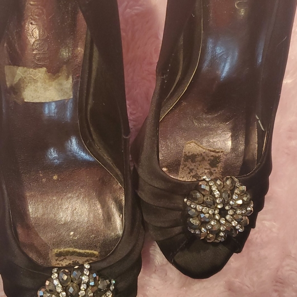 Black high heels open toe satin finish - Picture 5 of 5